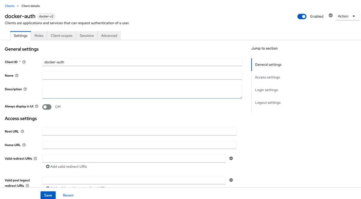 新規クライアント「docker-auth」の作成完了