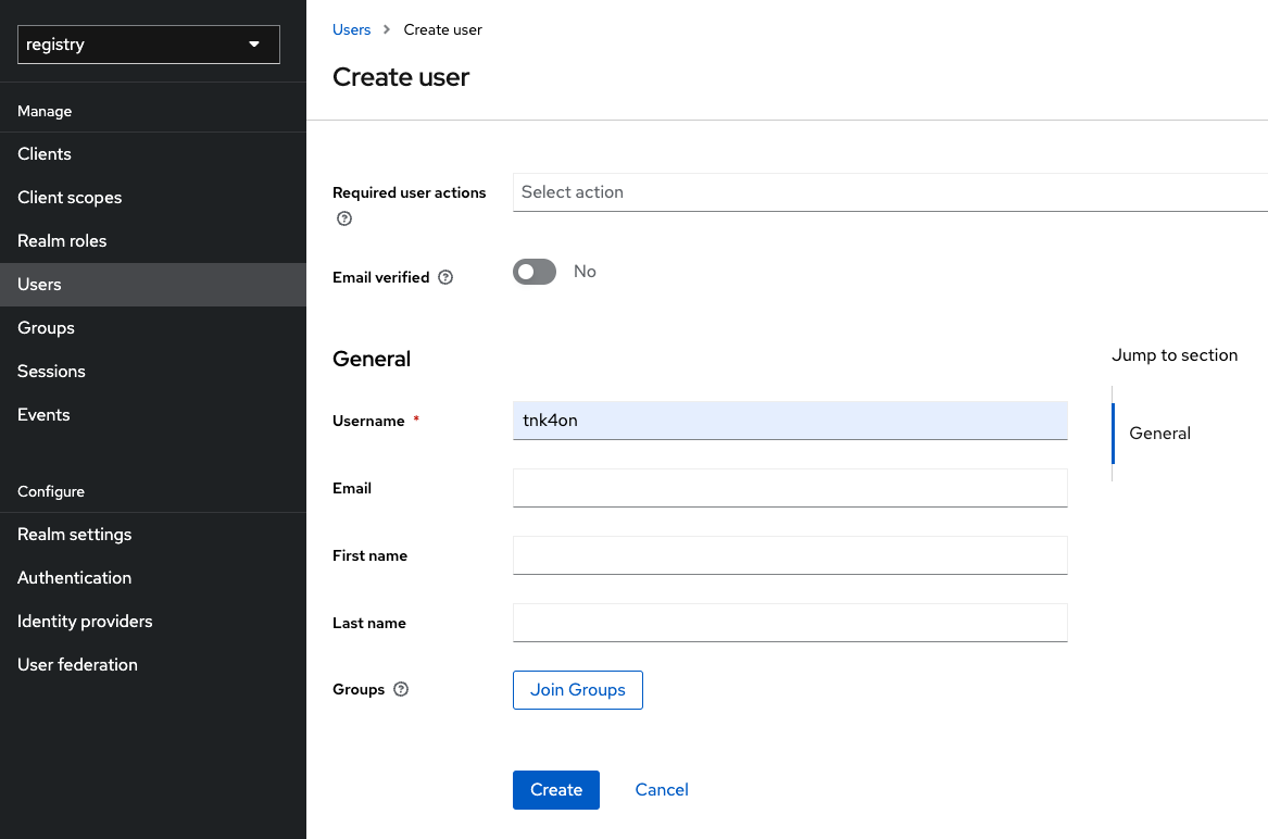ユーザー名を入力しユーザーの作成を完了する