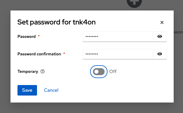 パスワードを入力しTemporaryのチェックを外す