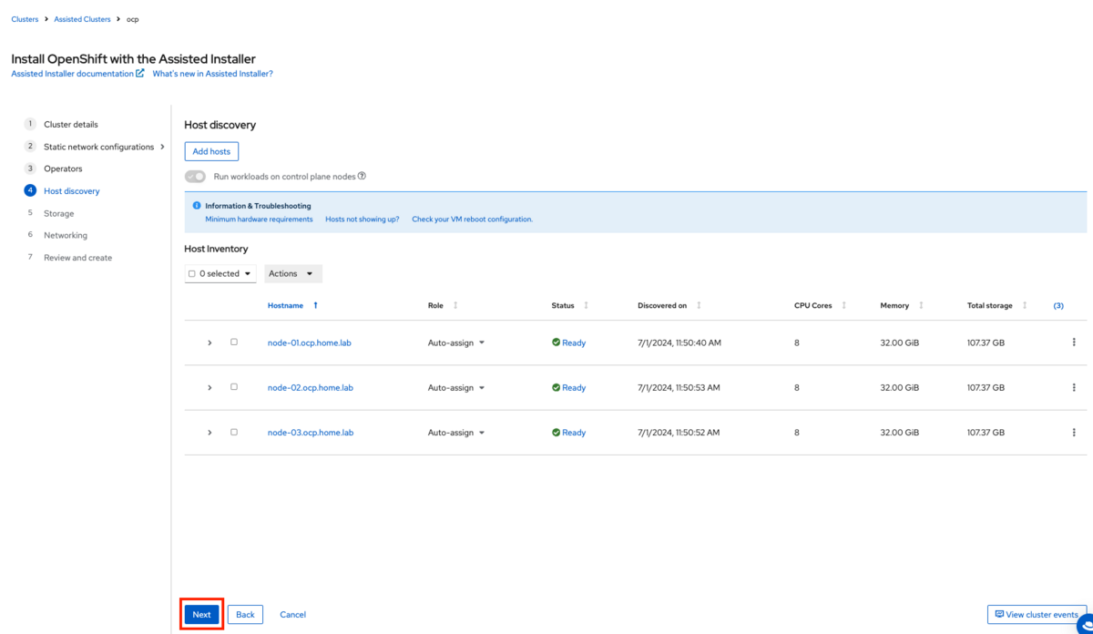 起動したOpenShiftノードが表示される
