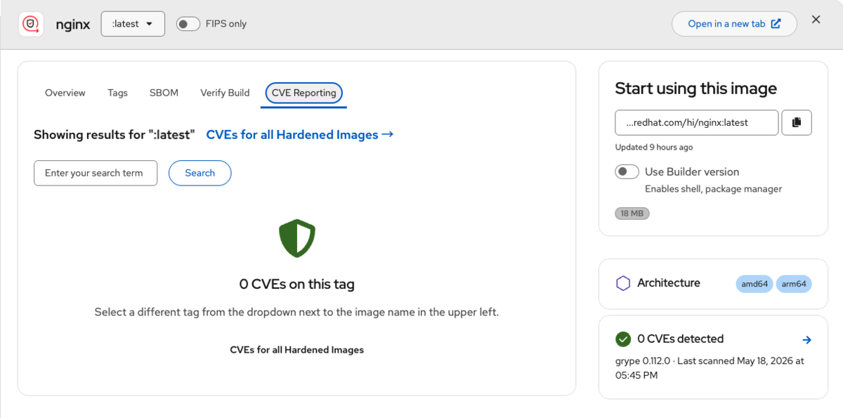 hi/nginx の CVE Reporting ページ