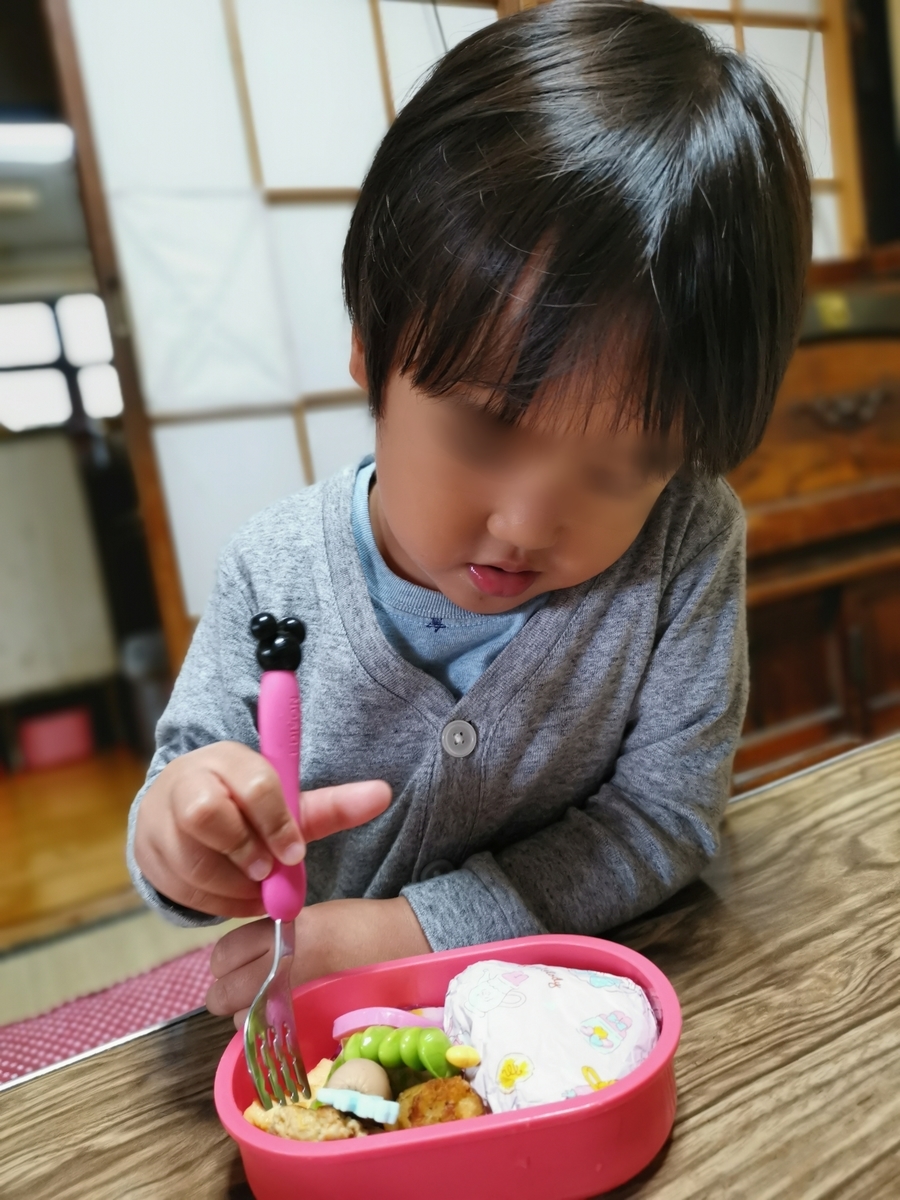 ママお手製弁当を食べる息子