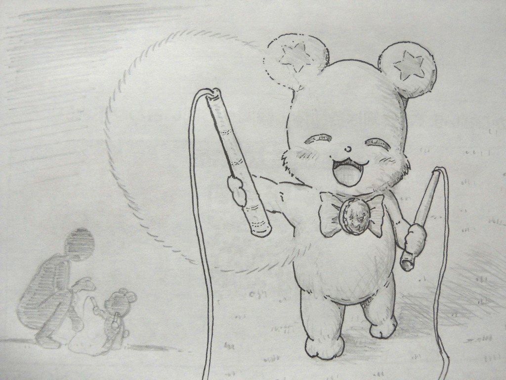 イラスト：モフルンが笑顔でこちらにグリップを渡そうとしている姿。左下すみで、しゃがんだだれかが、モフルンからそれを受けとるシルエット。