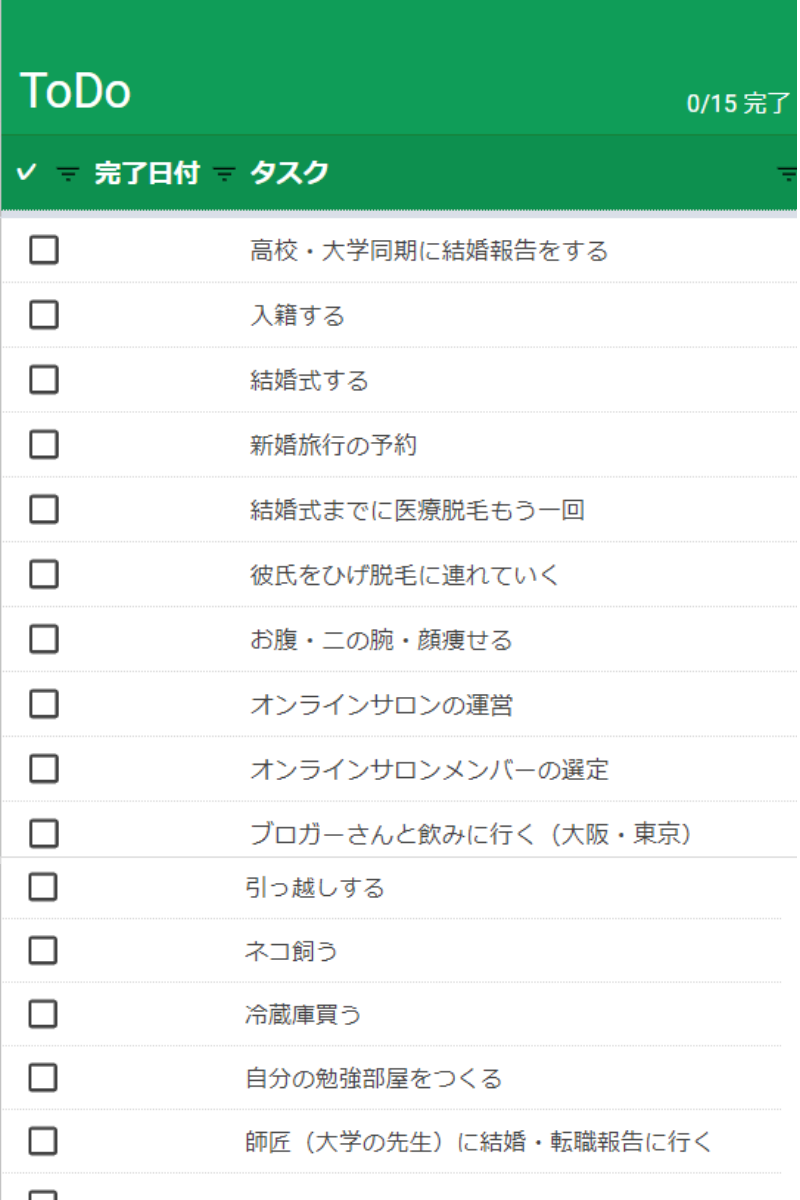 2020年家庭（仕事以外）の夢リスト