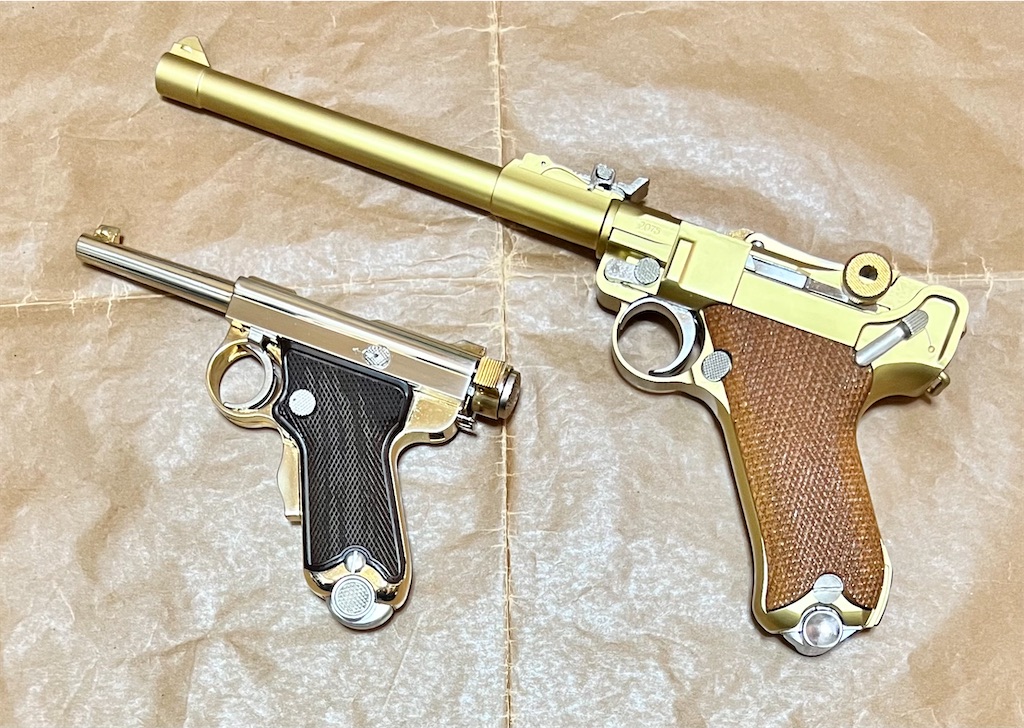く日はお得♪ メッキ剥がれが目に余るのでマルシン製：金属ルガーP08 金色 トイガン