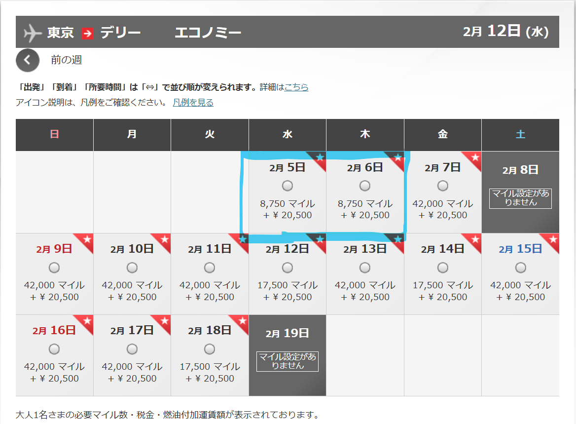 JALカードNavi減額マイル 国際線デリー路線