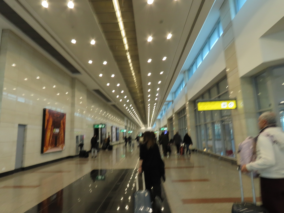 カイロ空港のイミグレーションへ向かう道