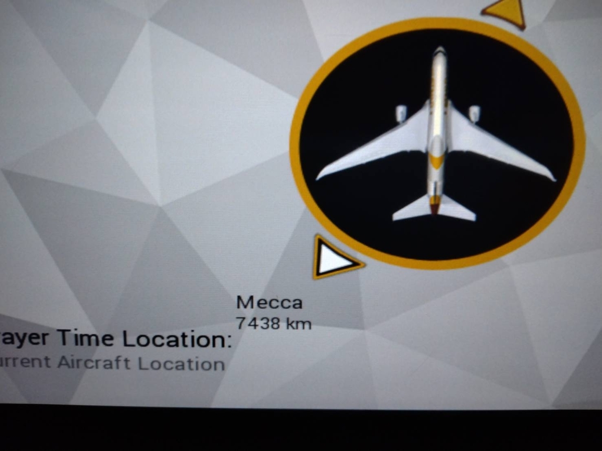 メッカの方向が示されている　エティハド航空の機内