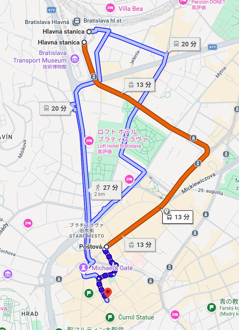 ブラチスラバ 旧市街地へのアクセス方法