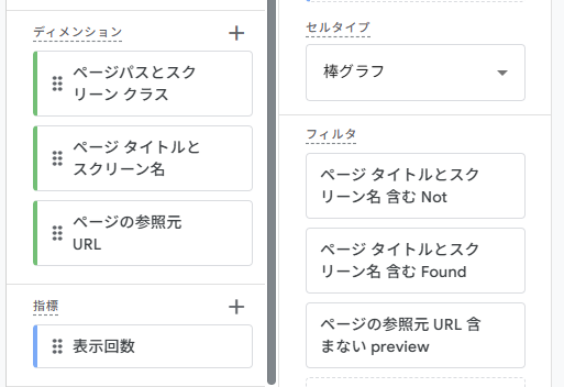 GA4の行設定でディメンションを並べている画面