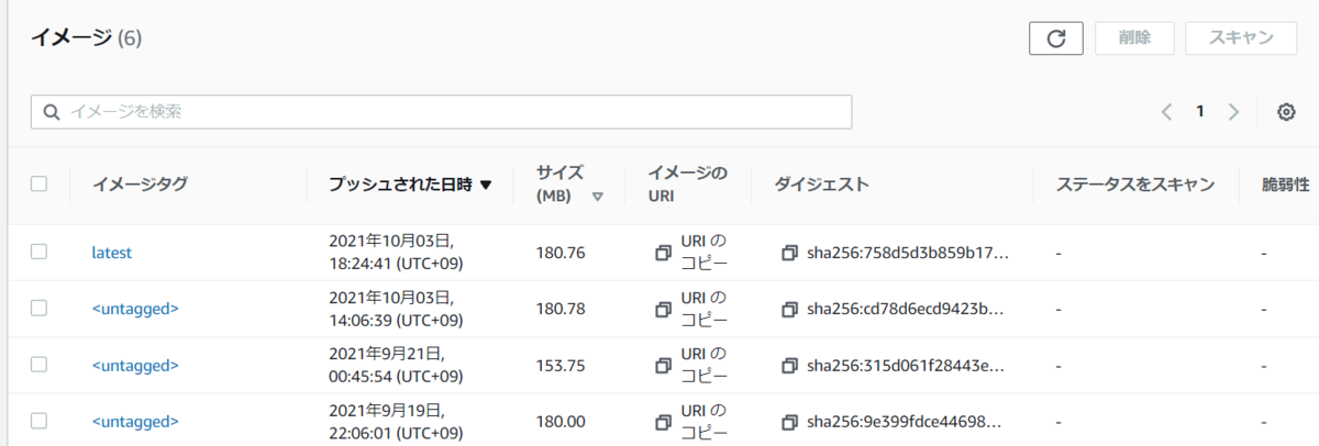 ECR上に新たなイメージがビルドされていることを確認した。