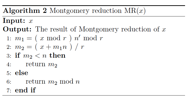 MR (Montgomery reduction)のアルゴリズム