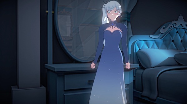アニメ「RWBY(ルビー)Volume 4」7話より、ショックを受けるワイス