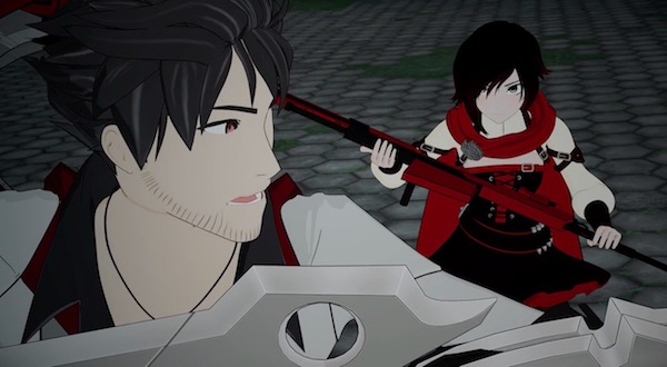 アニメ「RWBY(ルビー)Volume 4」7話より、ルビーに離れているように告げるクロウ