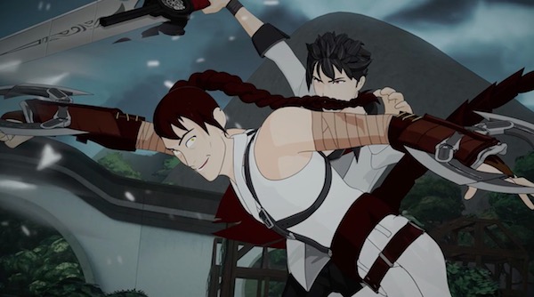 アニメ「RWBY(ルビー)Volume 4」7話より、クロウとティリアンの戦闘