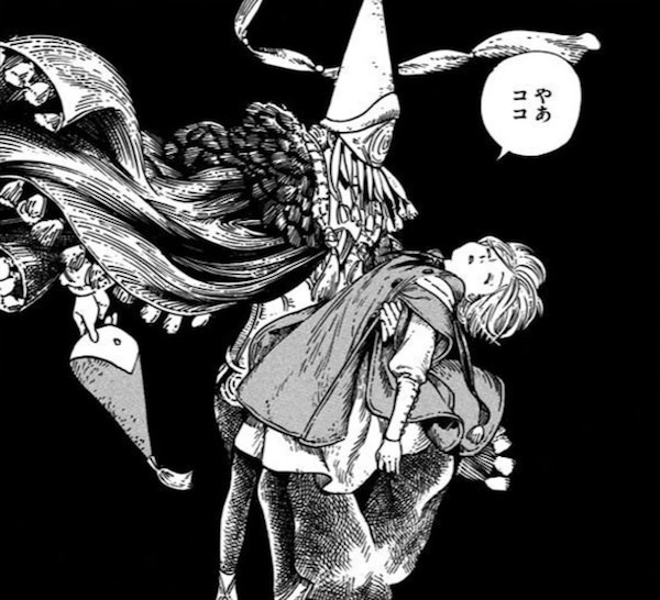 漫画「とんがり帽子のアトリエ」(白浜鴎)7話より、つばあり帽にとらわれるココ