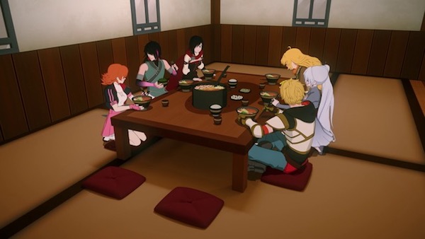 「RWBY（ルビー）Volume 5」第7話より、ラーメンを食べるルビーたち