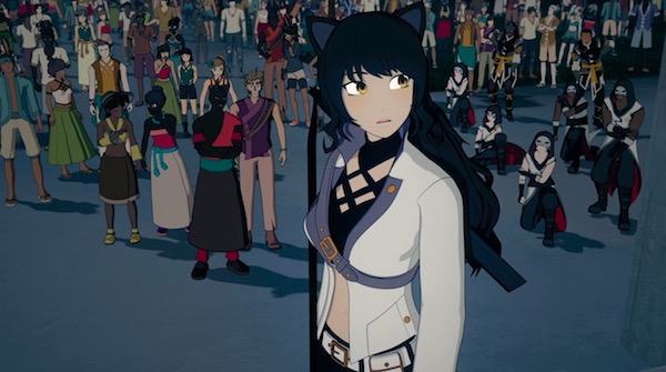 「RWBY（ルビー）Volume 5」第10話より、人々ホワイト・ファングの阻止を訴えるブレイク