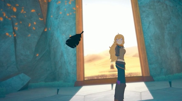 「RWBY（ルビー）Volume 5」第14話より、立ち去るレイヴンとカラスの羽