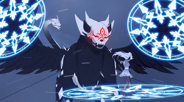 「RWBY(ルビー)」より、大型グリムのスフィンクスと戦うワイス