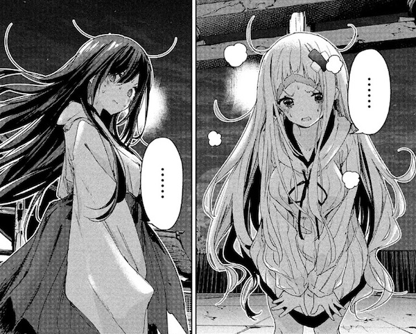 「小さいノゾミと大きなユメ」(浜弓場双)20話より、神社の境内で大きいノゾミと向き合うユメ