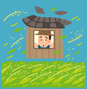 台風で家から出られないイラスト