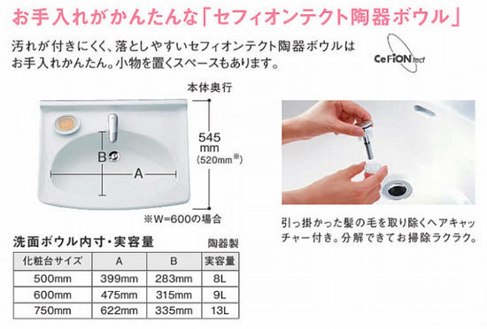 TOTO Aシリーズ洗面台の洗面器の説明