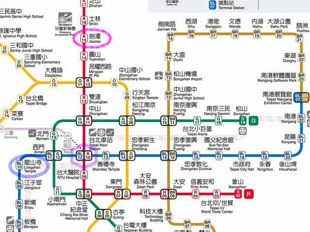 台湾MRT路線図 龍山寺から劍潭まで