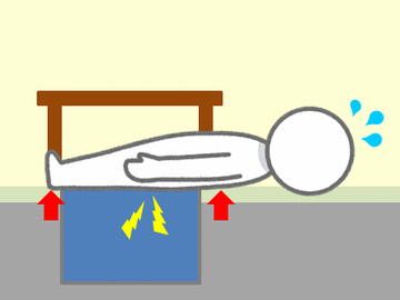 掘りごたつに寝た人の苦労しているイラスト