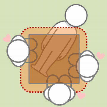 4人掛けのコタツで1人が寝ているイラスト