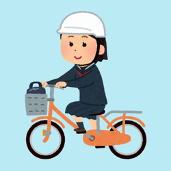 ヘルメット姿で自転車通学する中学生のイラスト