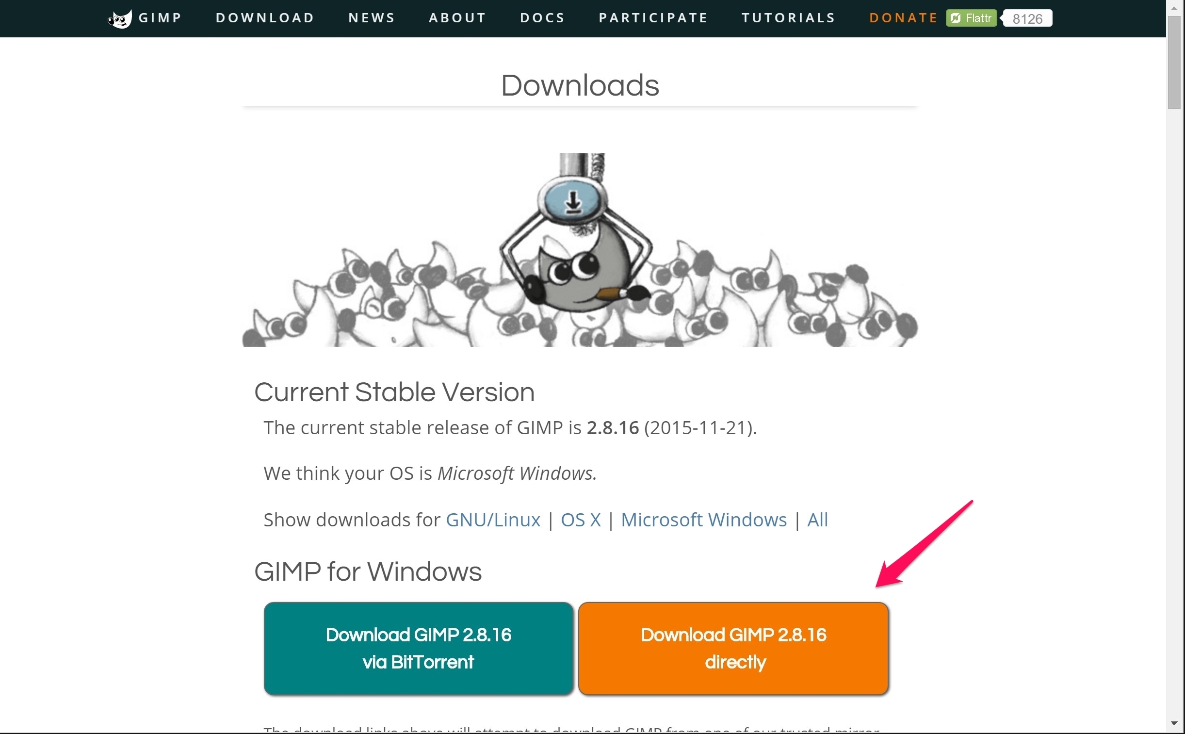 GIMPダウンロード