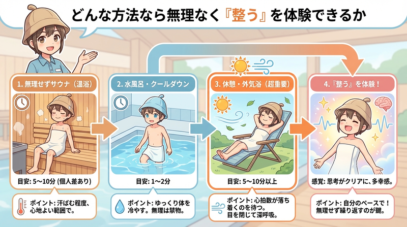 サウナに入る時間は何分が正解?究極の「整う」を体験する目安と3つのコツ - はじめてのサウナガイド|ととのう仕組みと失敗しない入り方