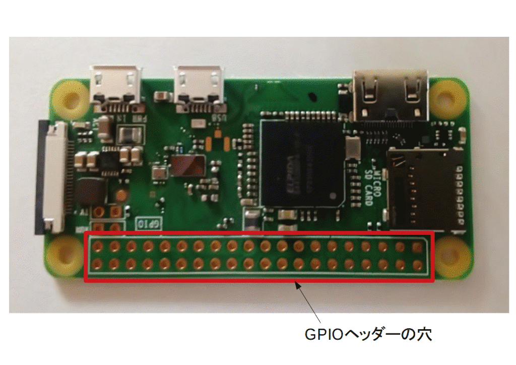 Raspberry Pi Zero WのGPIOヘッダーの穴