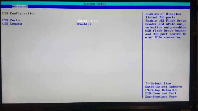 BIOSの「USB Configuration」画面