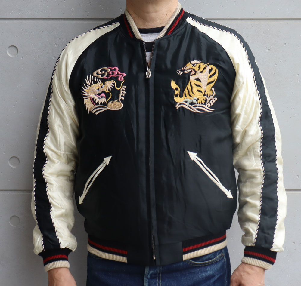スカジャン バーガンディ ドラゴン刺繍 TAILOR TOYO / テーラー東洋 ピンクの刺繍が華やかなドラゴン