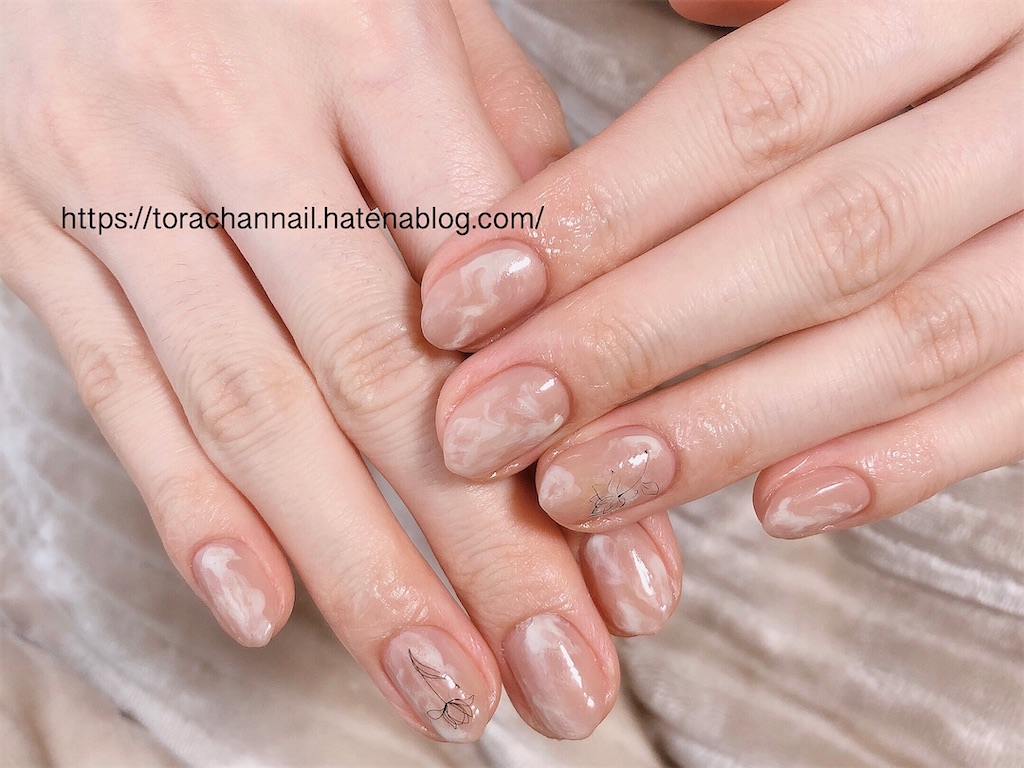 マオポリ210シックリン Pa Nailフレンチピクニックs007でシンプルもやもやマーブルネイル とらちゃんの不器用セルフネイル記録