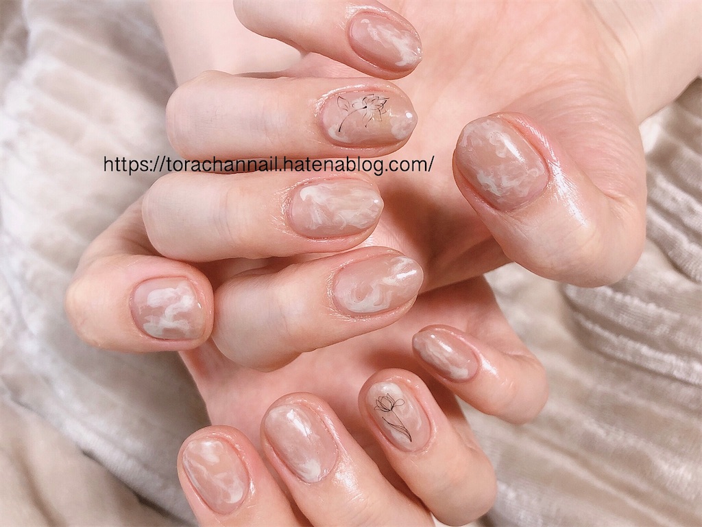 マオポリ210シックリン Pa Nailフレンチピクニックs007でシンプルもやもやマーブルネイル とらちゃんの不器用セルフネイル記録
