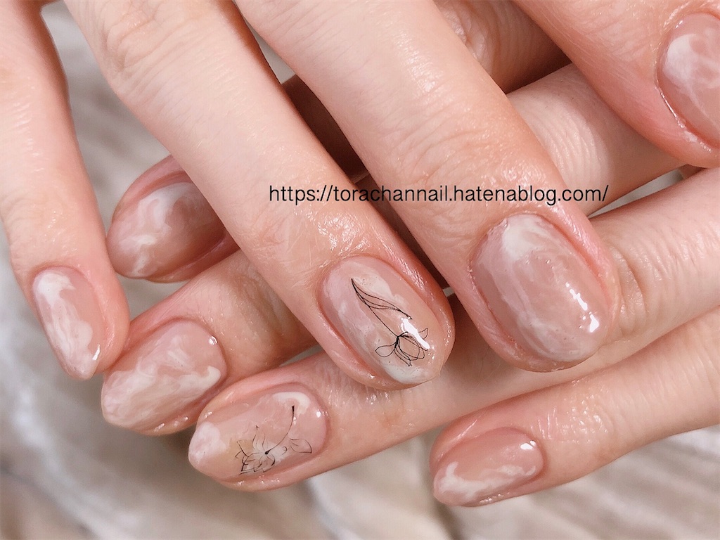 マオポリ210シックリン Pa Nailフレンチピクニックs007でシンプルもやもやマーブルネイル とらちゃんの不器用セルフネイル記録