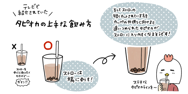 タピオカドリンクの飲み方 とりの絵日記