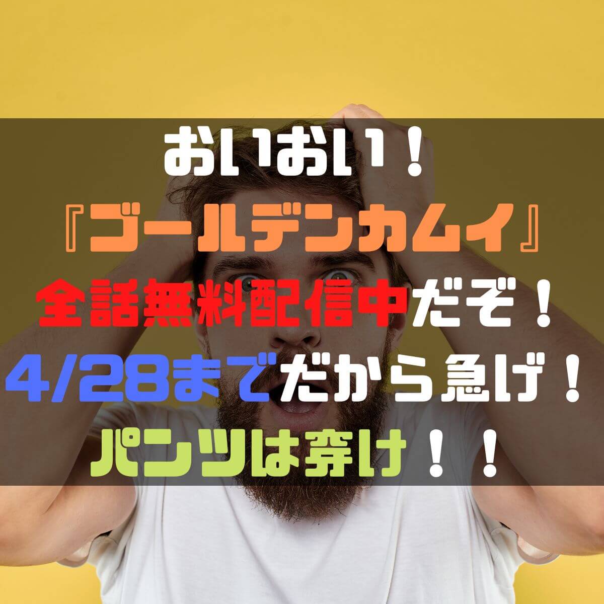 オイお前ら！『ゴールデンカムイ』全話無料配信中だぞ！4/28までだから急げ！パンツは穿け！！