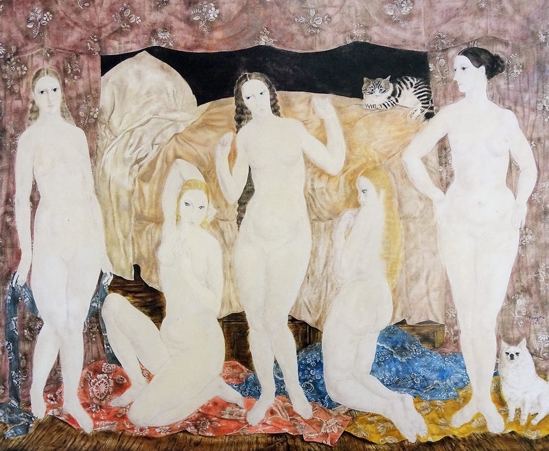 藤田嗣治、【五人の裸婦】、希少な画集より、新品高級額・額装付、状態良好 五人の裸婦／藤田嗣治 - 遊びをせんとや生まれけむ