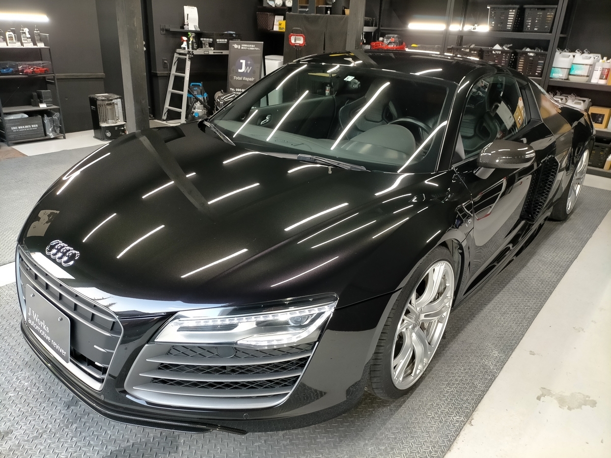 アウディ/ R8 V10 5.2FSI Quattroボディ磨き＋樹脂硬化型コーティング【Ω/OMEGA】札幌北広島３