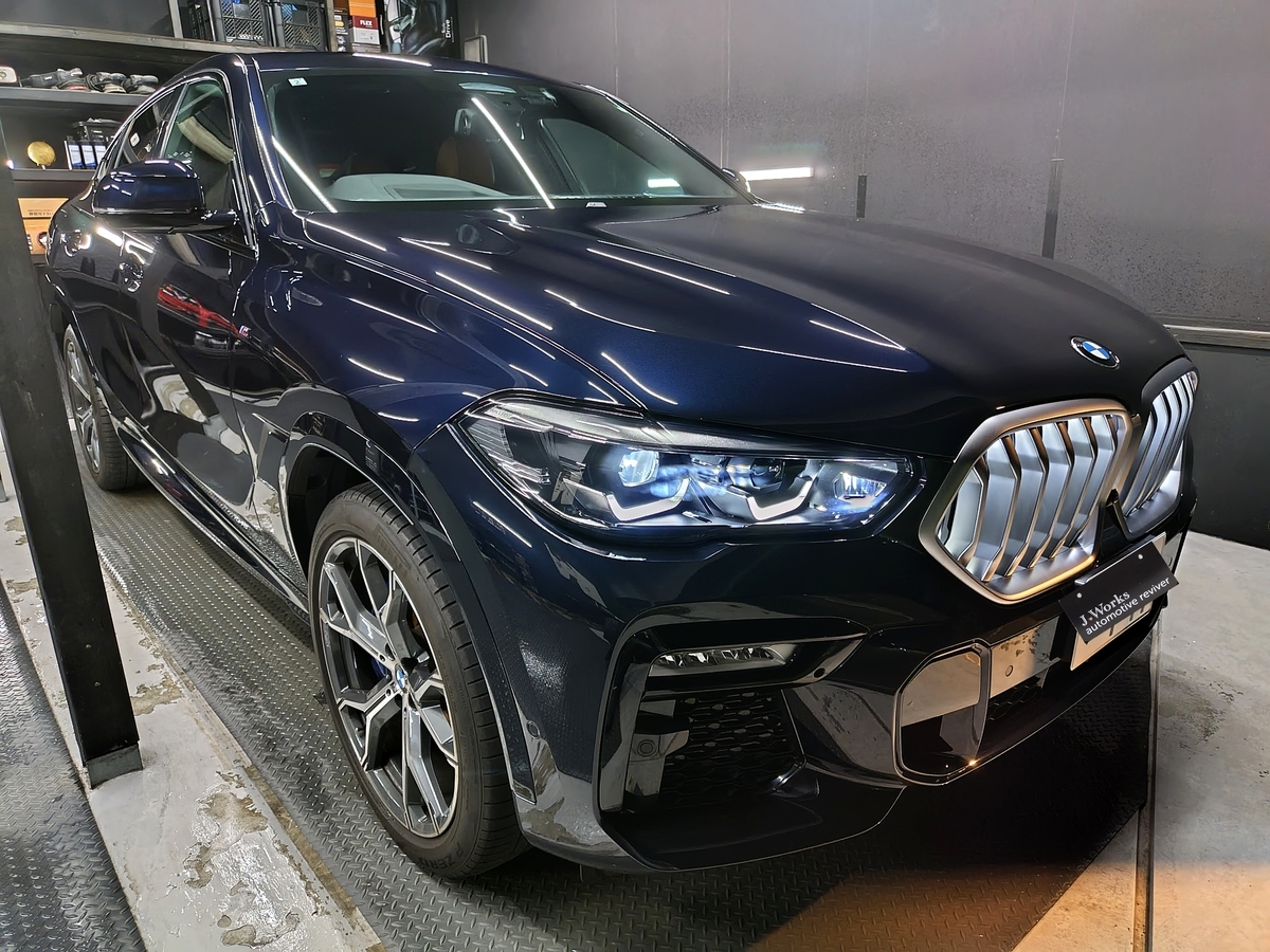 BMW X6 Mスポーツ 内装革シート他レザーコーティング＋ボディ全体ウロコ取り札幌北広島恵庭千歳市ディーラー左クリーニング