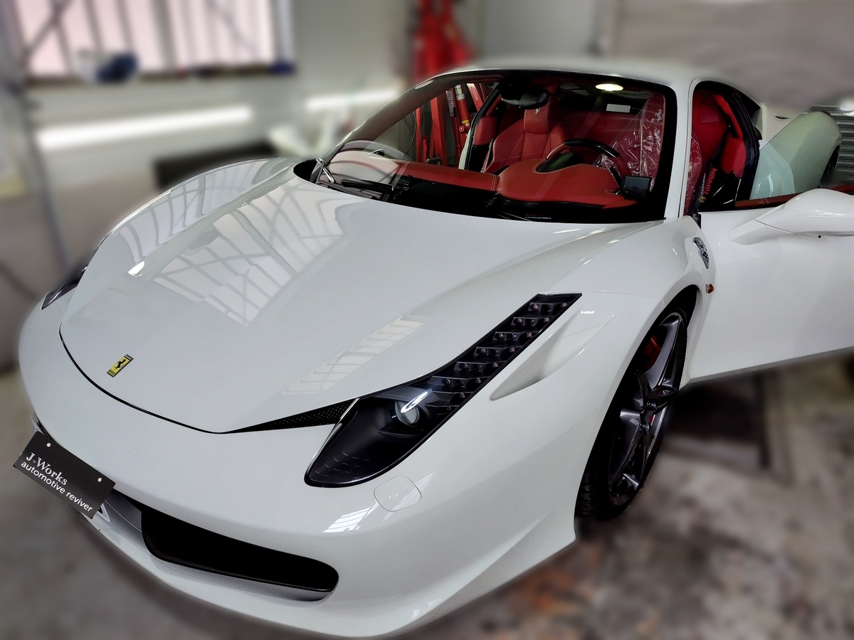 フェラーリ458イタリア 内装・スイッチパネル 劣化塗装ベタつき補修