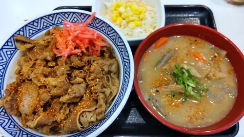 朝牛セットアタマの大盛豚汁変更