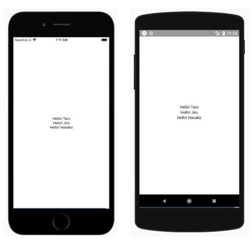 (左)iOSで実行した様子 (右)Androidで実行した様子