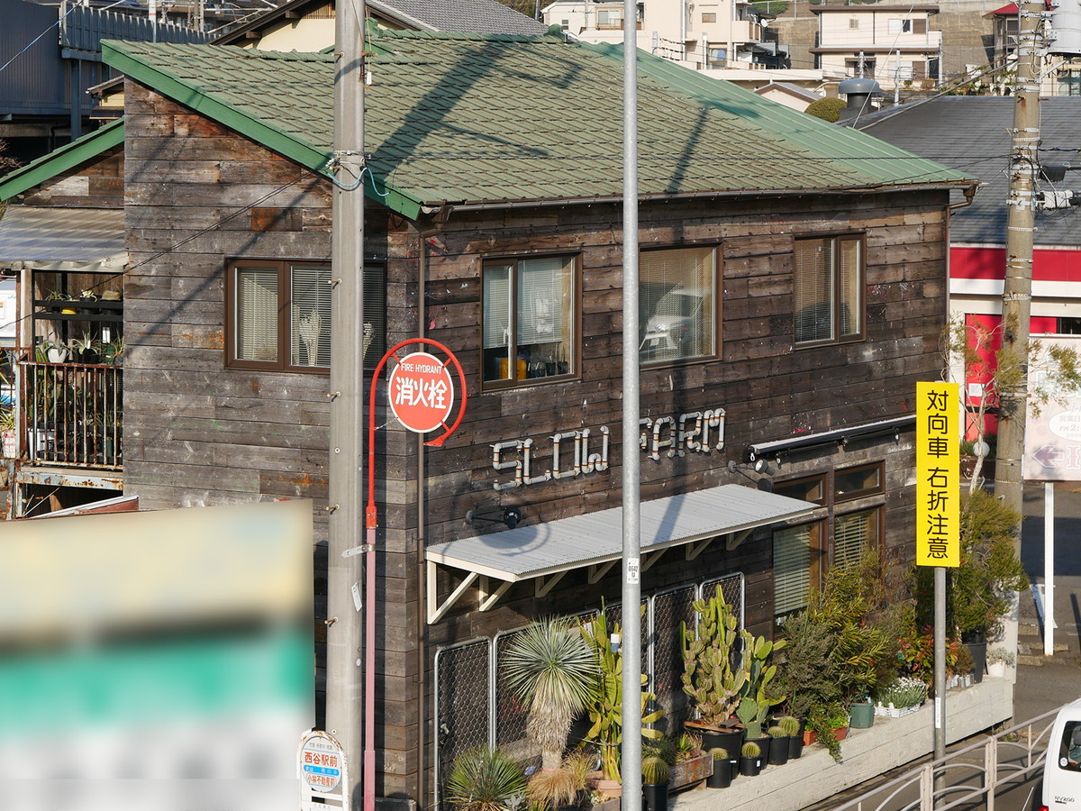 歩道橋からお店が見えます