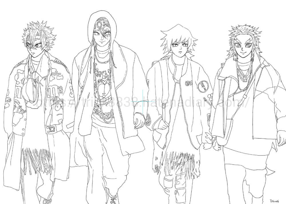 イラストができるまで 鬼滅の刃 現代風 冨岡義勇 不死川実弥 煉獄杏寿郎 宇髄天元 Titirutiお絵描きブログ