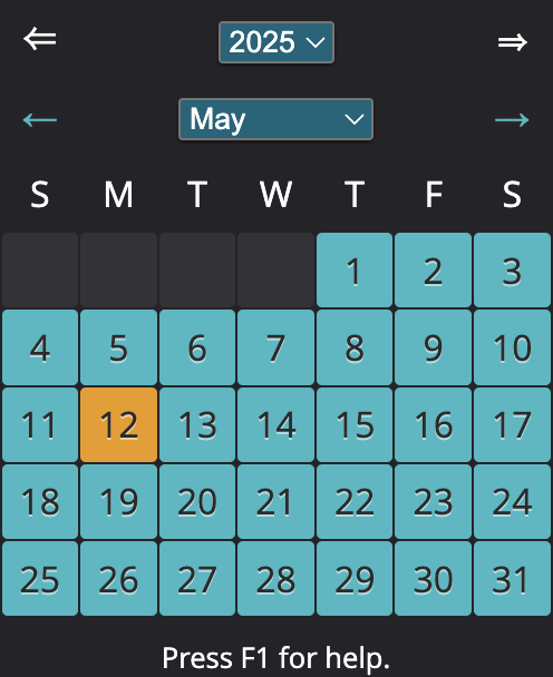 ARIA Datepicker のカレンダーコンポーネントの画像。